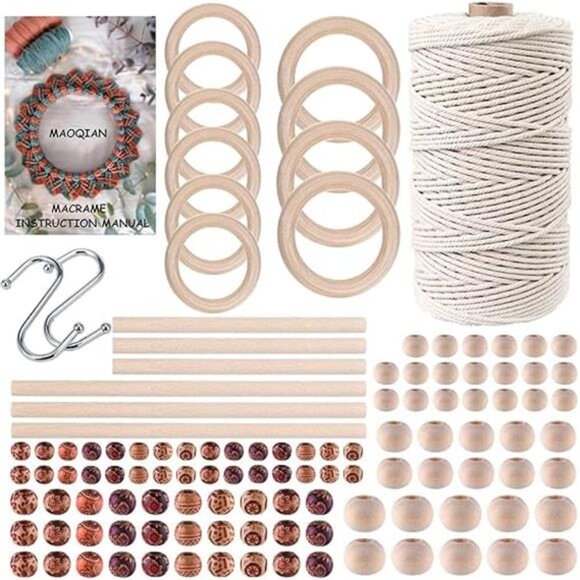 120pcs Macrame Kits for Beginners 3mm x 109yards Natural Cotton Macrame Cord - Picture 8 of 8